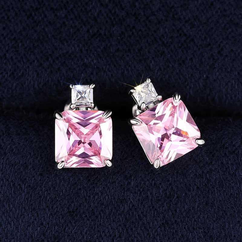 Huitan Luxury Princess CZ Stud Earrings for Women YellowPink Cubic Zircon Colored Temperament Ear Piercing Accessories JewelryW251029