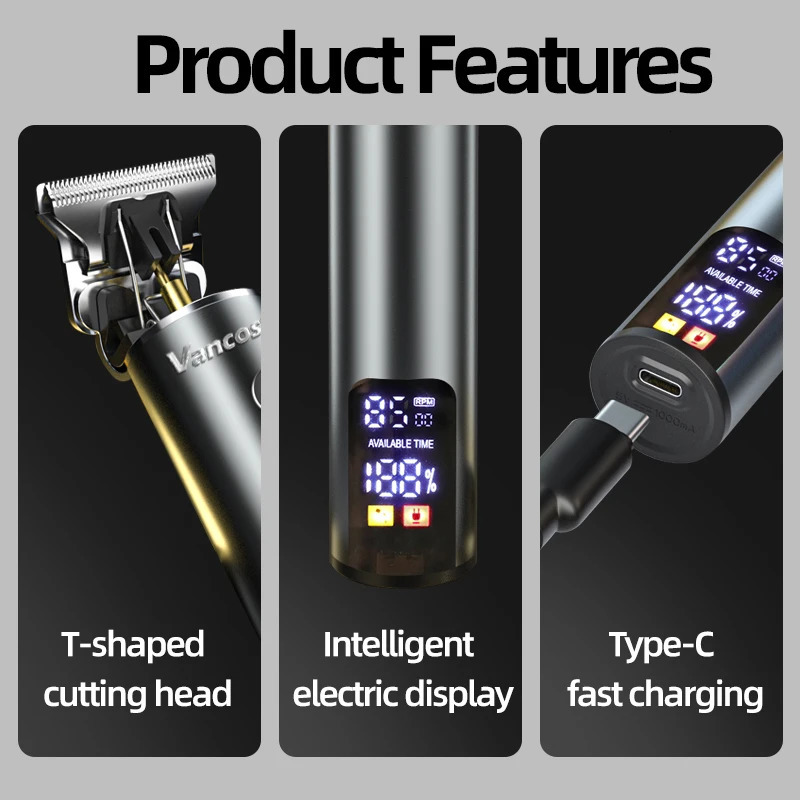 Rechargeable Hair Clipper Electric Hair Cut Machine LCD Metal Hair Trimmer Beard Trimmer for Men Professional Barber Clippers 251029
