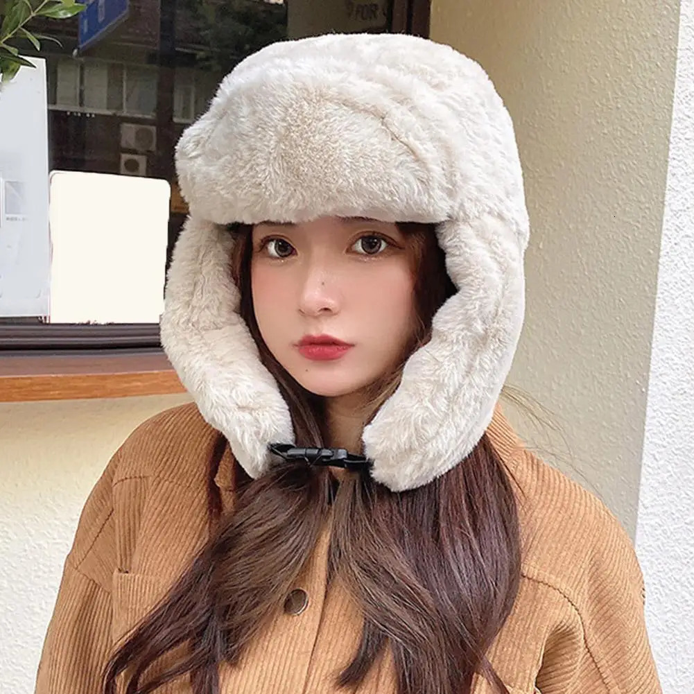 Women Russian Ushanka Cap Fashion Trapper Pilot Earflap Cap Outdoor Winter Thickened Windproof Ski Hat Buckle Bomber Hat 251029