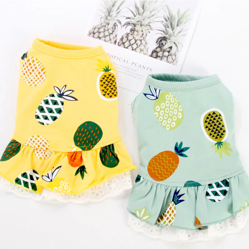 Summer Cotton Cat Dress Skirt Cute Pineapple Cherry Print Pet Clothes Dresses for Cats Sphynx Dog kedi elbisesi ropa para gatos 251029