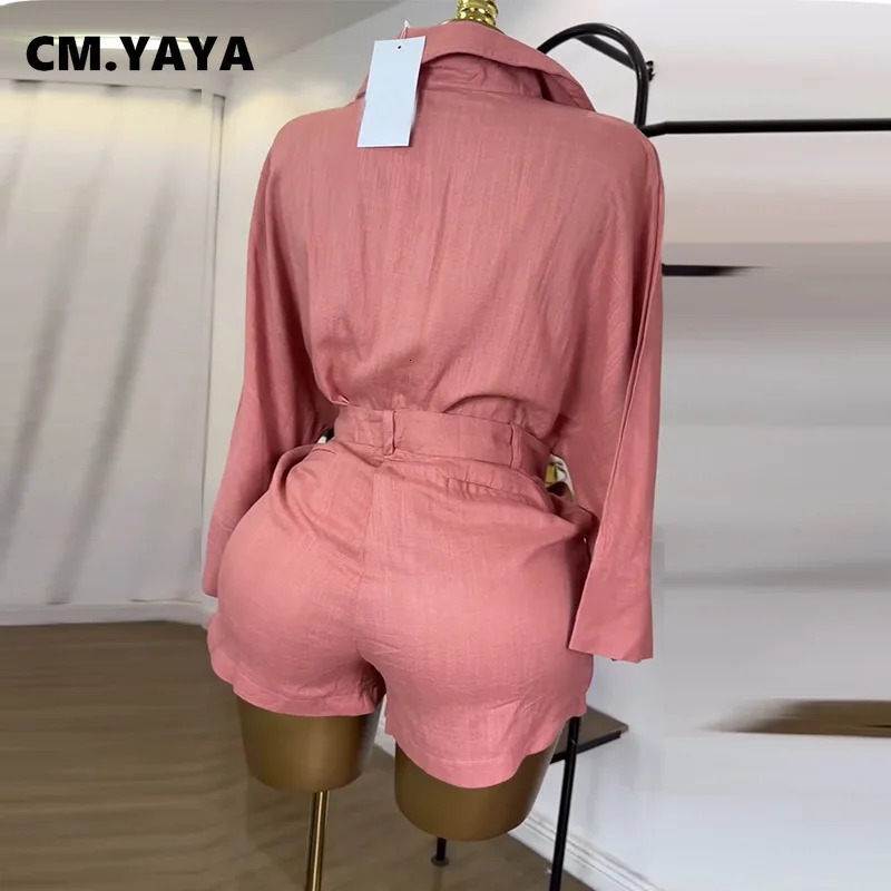CMYAYA Fashion Womens Set Full Sleeve Turndown Collar Tshirt and Skirts Shorts Chic Two 2 Piece Sets Outfit Tracksuits 251029