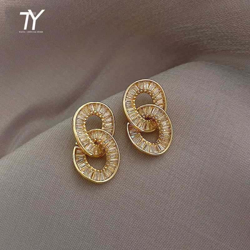 Luxury Zircon Circle Clasp Gold Colour Pendant Earrings For Woman Fashion Korean Jewelry 2020 New Party Girls Unusual EarringsW251029
