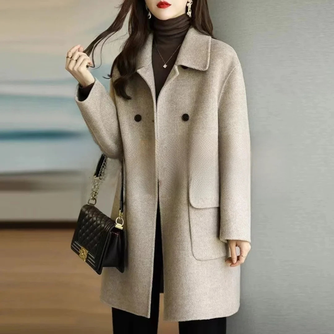 Plus Size Womens Thickened Woolen Coat Of The Season Autumn Winter Style Coffee Color Slimming MidLength Korea 251029