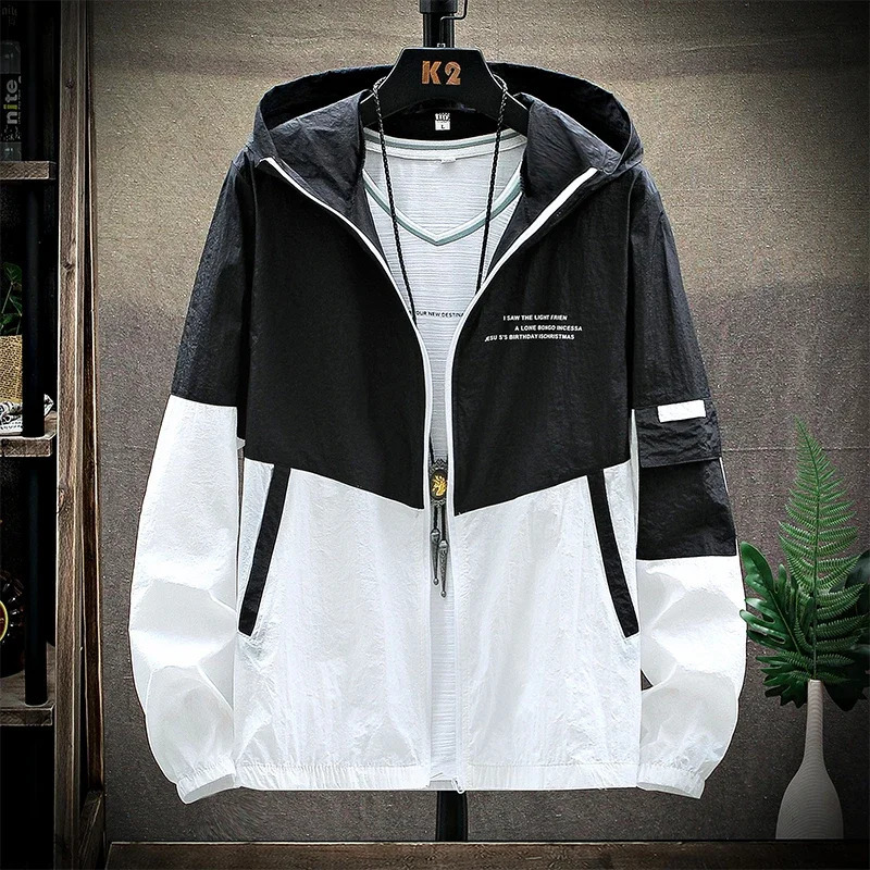 2025 Summer Skin Coats Men Ultra Light UV Sun Protection Big Size Hooded Windbreaker Jacket Men Striped Casual Outwear 251029