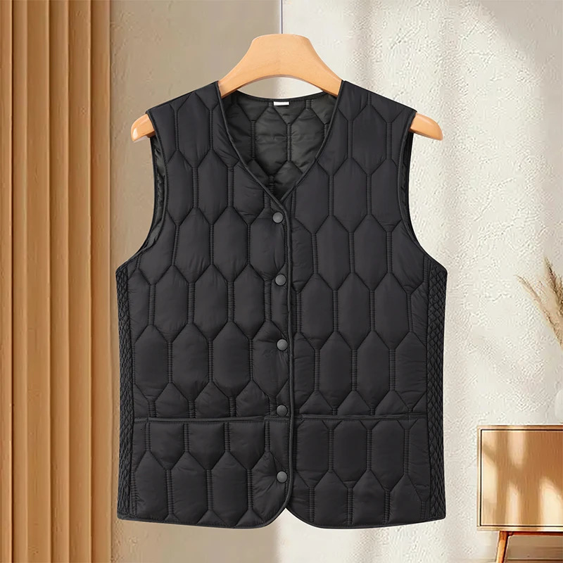 Autumn Winter Down Cotton Solid Color Vneck Sleeveless Vest With Lightweight Warm And Slim Fit Comfortable Versatile Base Vests 251029