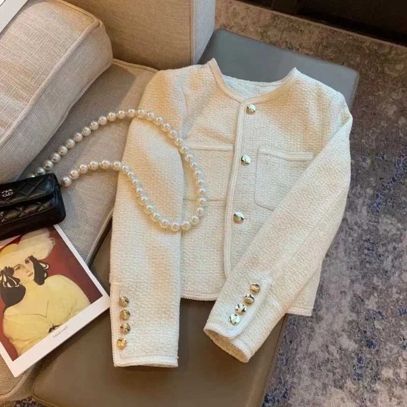Autumn Small Fragrant Tweed Jacket Coat Women Vintage Woolen Short Coats Streetwear Elegant Casual Slim Outwear Crop Top L272 Y251105