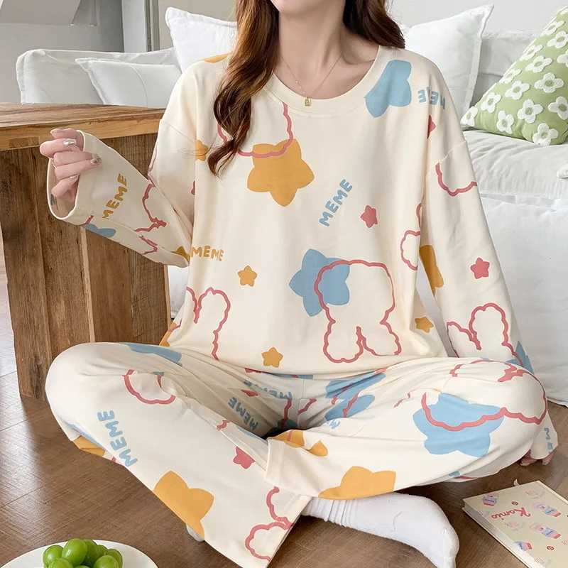 Winter Cotton Round Neck Pajamas Set Printing Pijamas for Young Girls Nightwear Loose Size Sleepwear Leisure LoungewearT251029