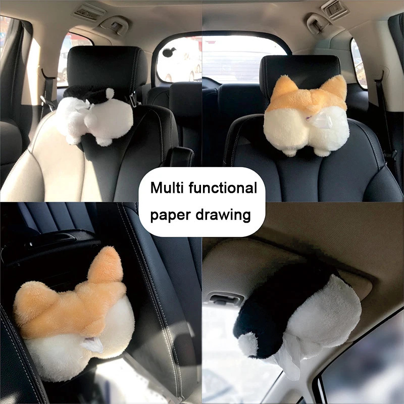 1pc Creative Corgi Car Tissue Box Soft Cartoon Paper Napkin Case Cute Animals Car Paper Boxes Lovely Tissue Holder for Car Seat 251029