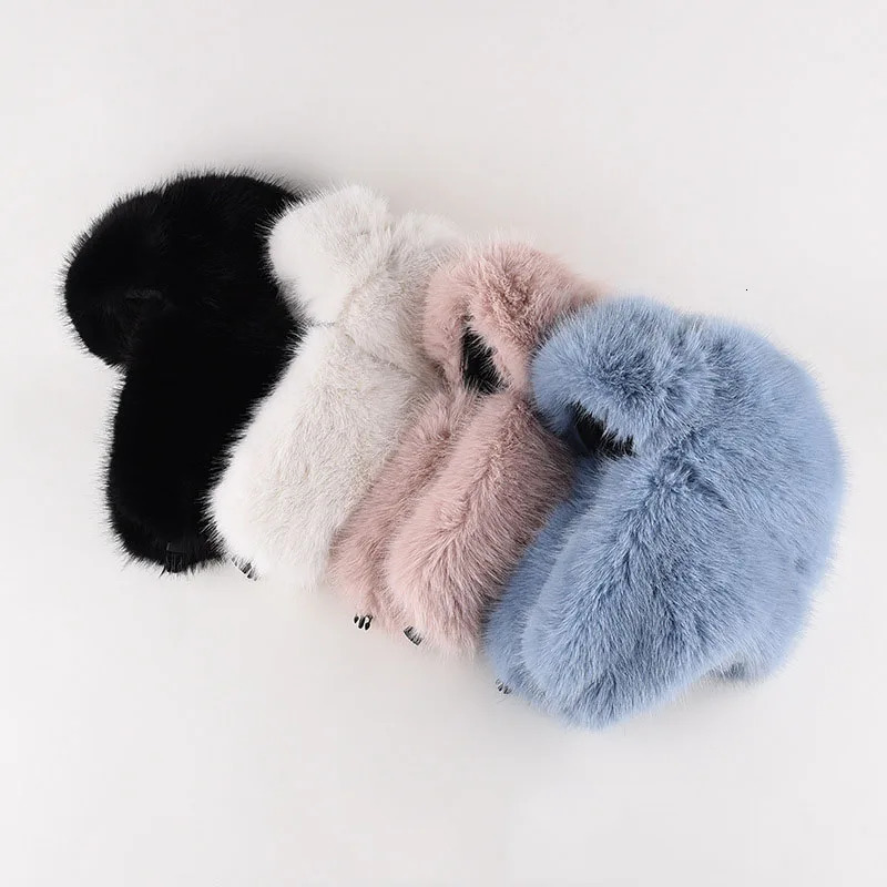 Fashion Women Plush Fluffy Bomber Hats Y2K Blue Marten Fur Windproof Warm Ear Protection Ski Hat Winter Beanies Hat 251029