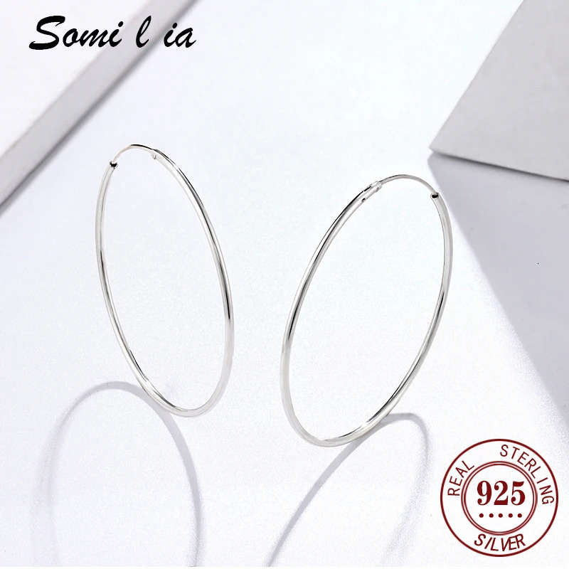 SOMILIA Platinum Big Hoop Earrings for Women 925 Sterling Silver Jewelry Female Fashion 1090mm For Gift 251013