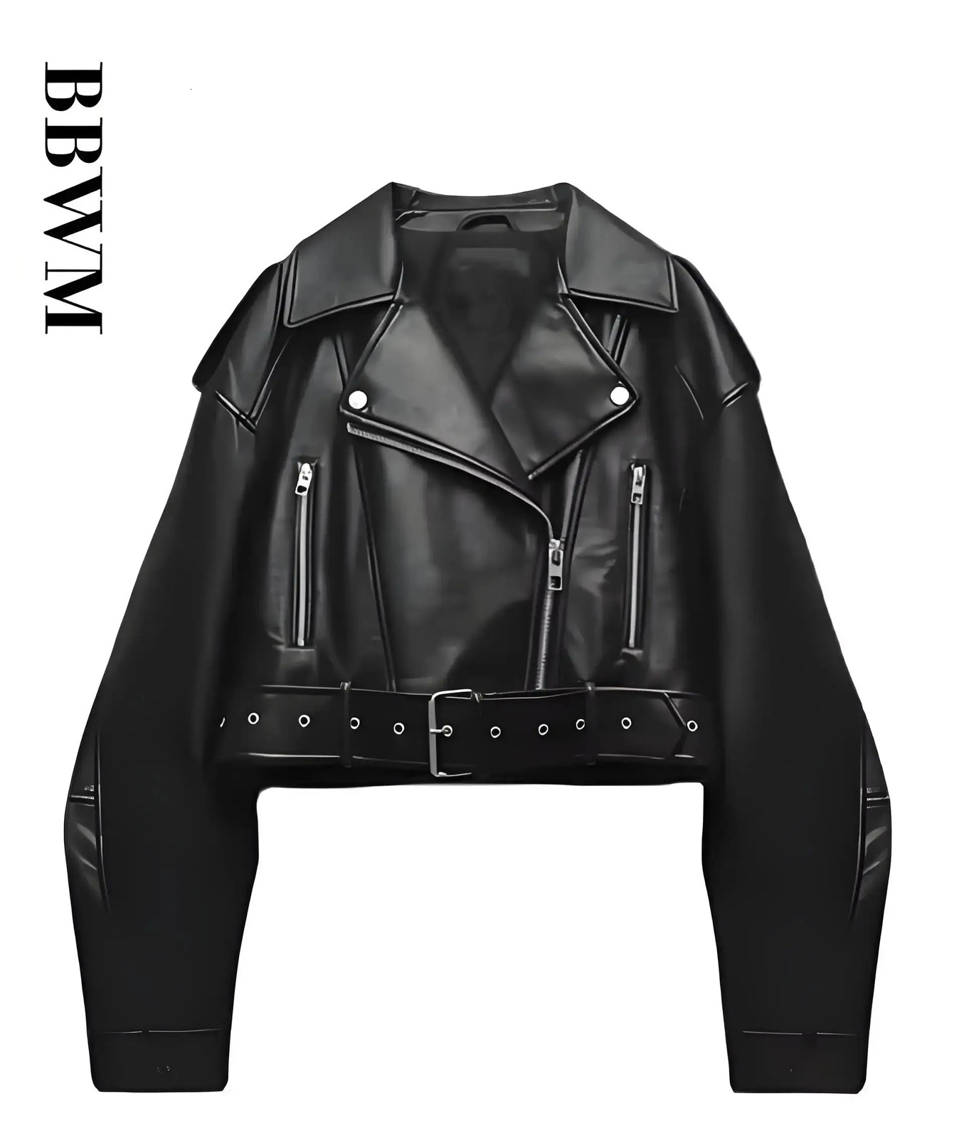 Women Oversized Vintage Loose Pu Faux Leather Short Jacket with Belt Streetwear Female Zipper Retro Moto Biker Coat Outwear 251029
