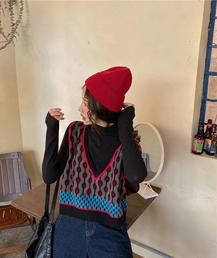 Loose Knitted VNe Womens Sweater Vest Chic College Harajuku Sle Floral Embroidery Streetwear Spring Autumn Faion 251029