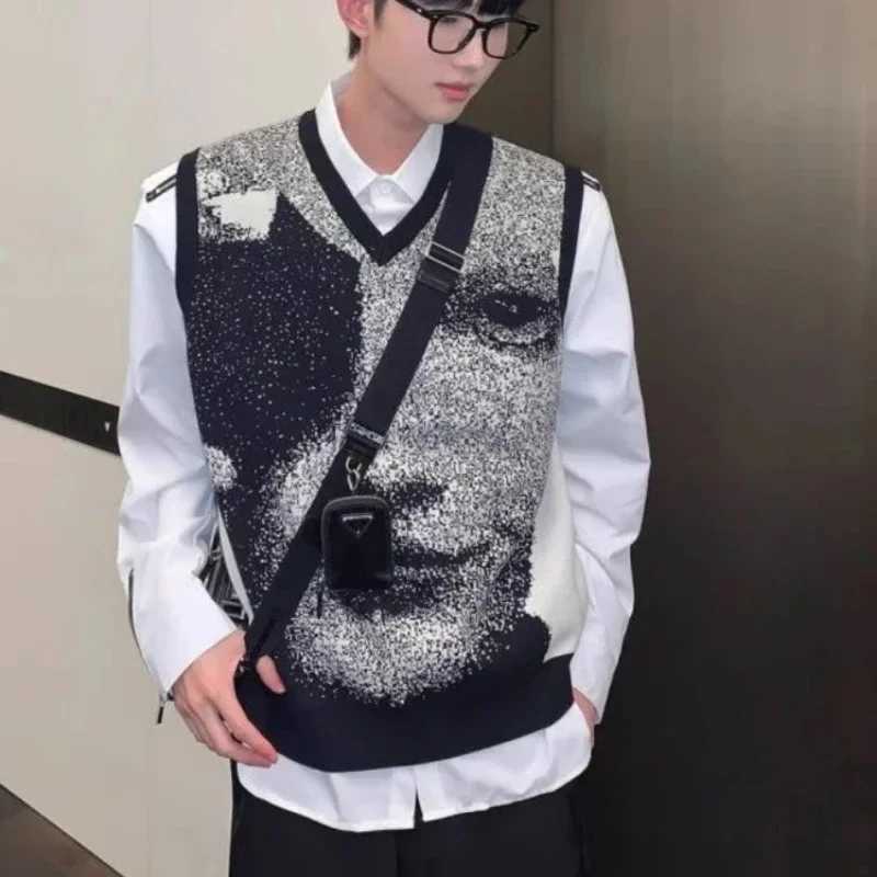 Autumnr and Winter Sleeveless Waistcoat High Quality Sweaters Male Korean Fashion Harajuku Top Streetwear Y2k Mens Knitted Vest J251029