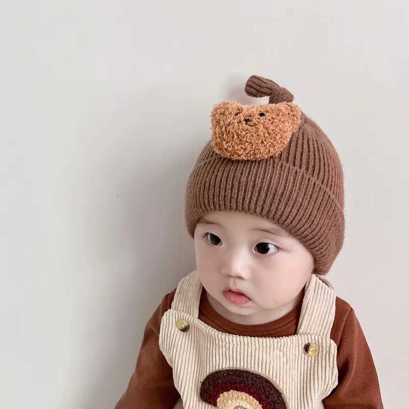 Cartoon Bear Baby Beanie Soft Woolen Toddler Knitted Hat Autumn Winter Warm Newborn Skullies Cap Solid Color Kids Crochet Bonnet251028