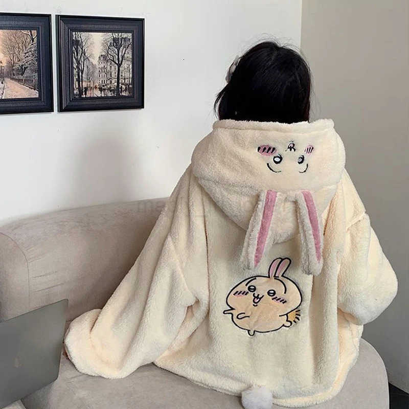 Chiikawa Usagi Onesie Winter Pajama Y2K Cute Cartoon Animal Peripheral Soft Jumpsuit Velvet Pajama Night Robe Boy Girl Suit Gift M251029
