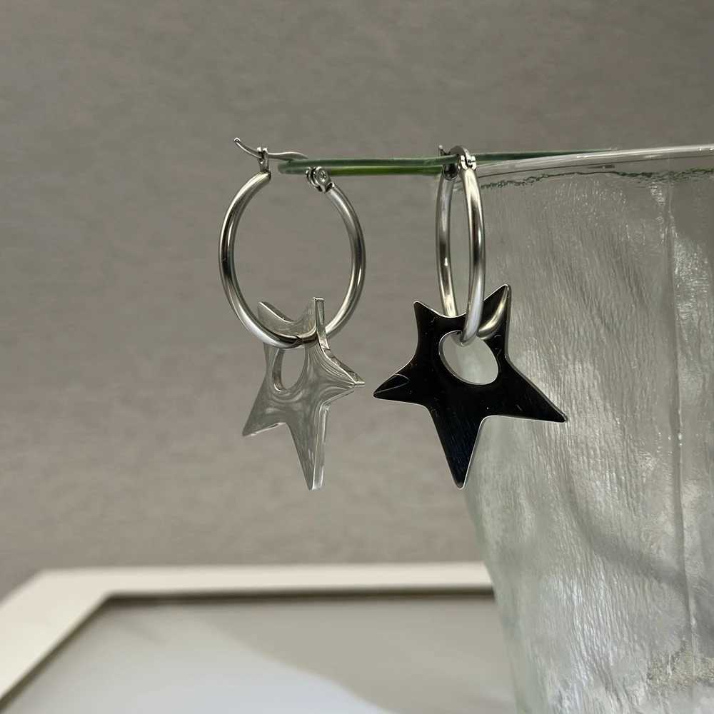 Grunge Aesthetic Stainless Steel Star Irregular Pentagram Hoop Earrings for Women Y2K Hiphop Punk Party Club JewelryW251029