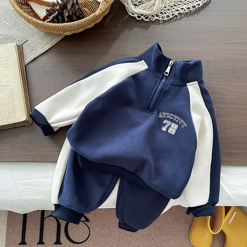 kids tracksuit Trendy Color Block Outfit for Boys, 2025 Stylish Spring Fall Tracksuit, 2-Piece Toddler Clothes Set