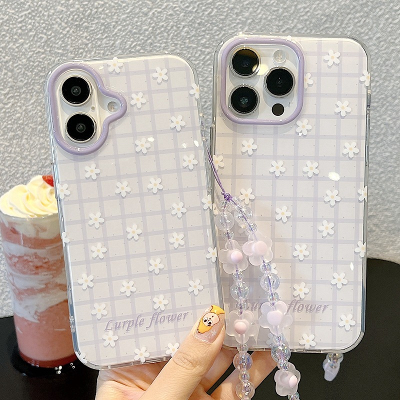 Fresh Purple Plaid Flower for Apple 17 iPhone 16 Protective Cover 15 Pro Max Case 14