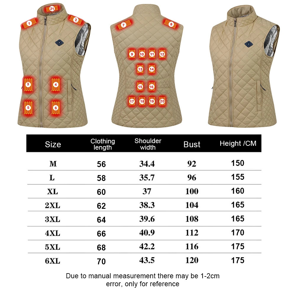 Women 21 Heating Zones Vest Autumn and Winter Electric Heated Jackets USB Heating Vest Outdoor Thermal Winter Warm Jacket M3XL 251029