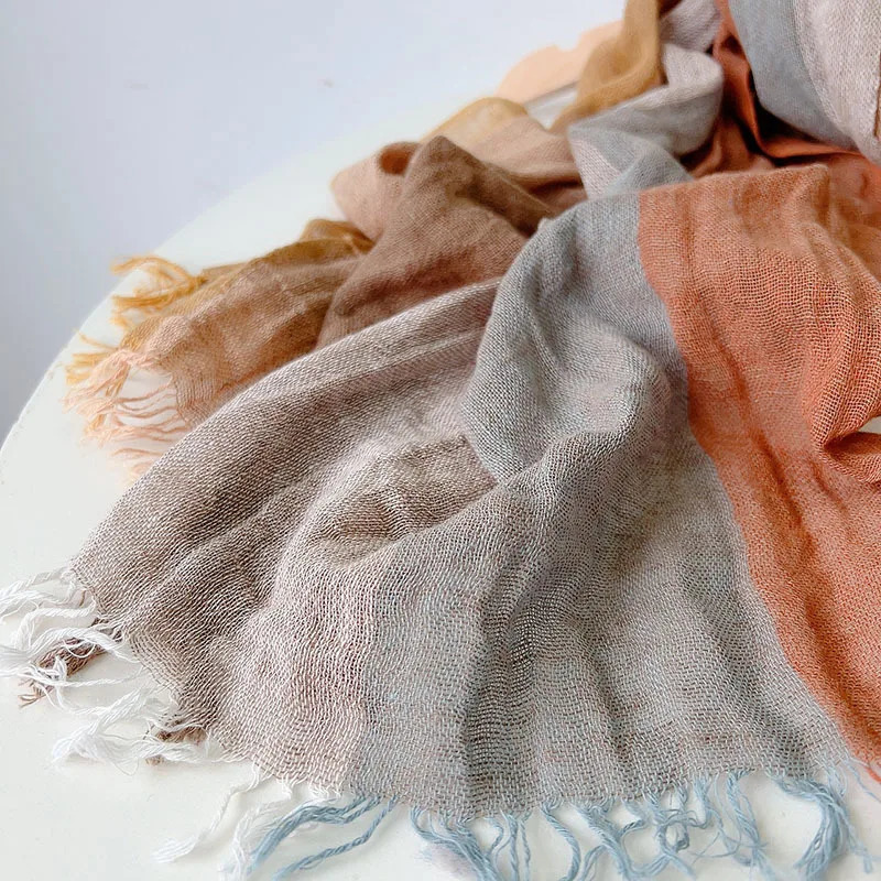 Johnature 2025 Thin Cotton Linen Striped Scarf Four Seasons Versatile Soft Neck Guard Silk Scarf Womens Travel Shawl Scarf 251029