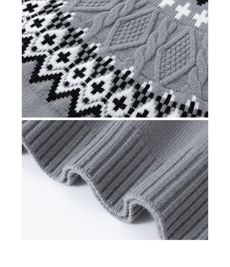 new autumn winter vintage patterned sweater for men round neck designer style trendy casual top Vintage Fashion printed pullover Long Sleeve Knitted J