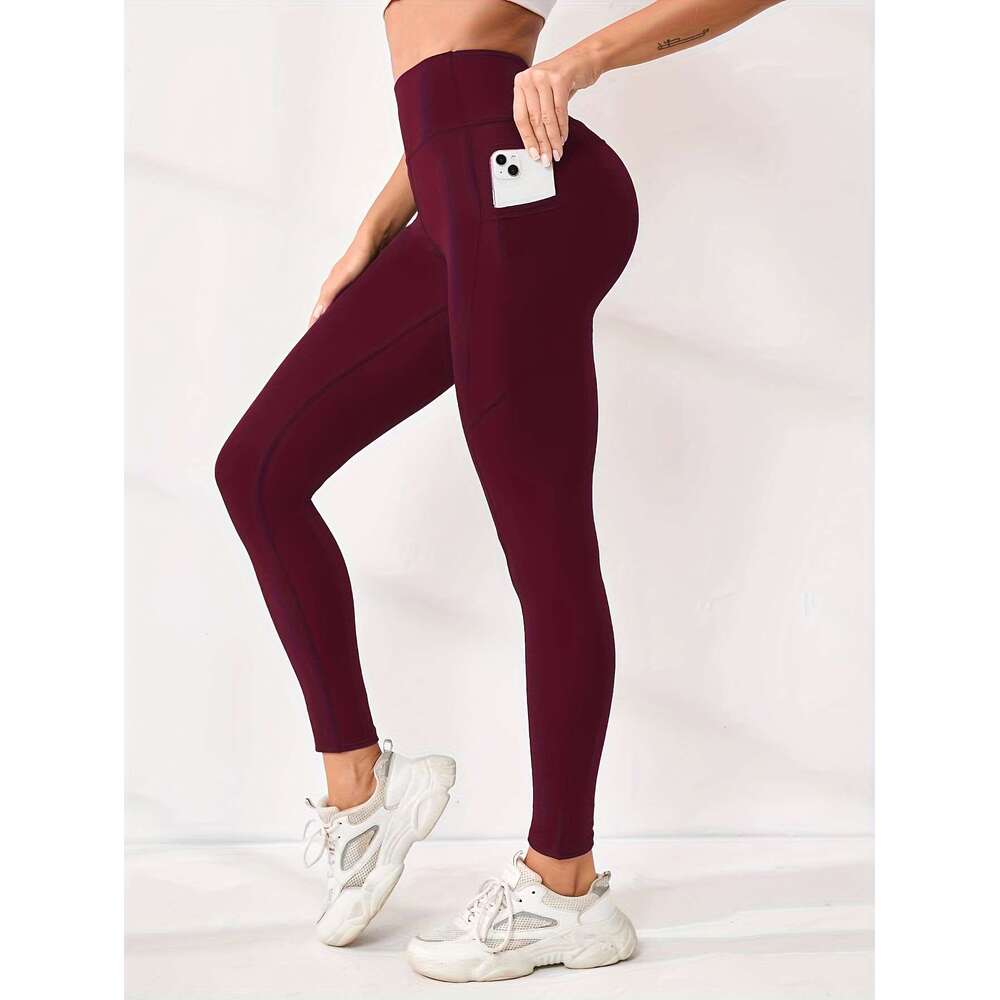 5-Pack Women's High-Waist Tummy Control Yoga Leggings With Pockets - Full-Length Solid Color Sports Pants, Indoor Training Trousers