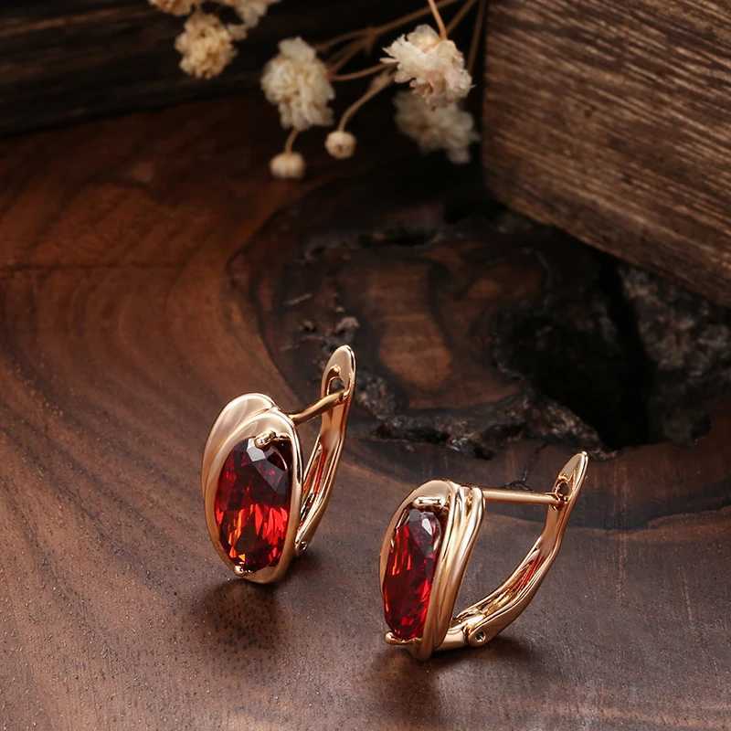 Kinel Luxury Red Natural Zircon Drop Earrings for Women 585 Rose Gold Color Trendy Big Earrings Fine Bride Wedding Jewelry 2022W251029
