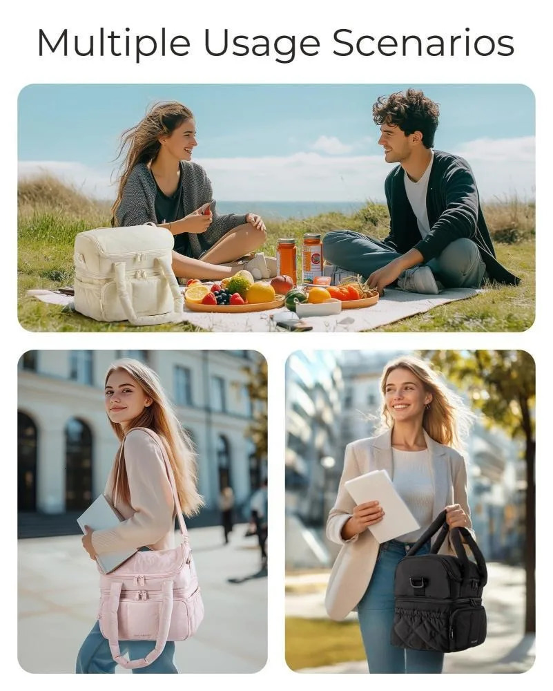Multifunctional Double Layers Tote Cooler Lunch Bags for Women Large Capacity Travel Picnic Lunch Box With Shoulder Strap 251029