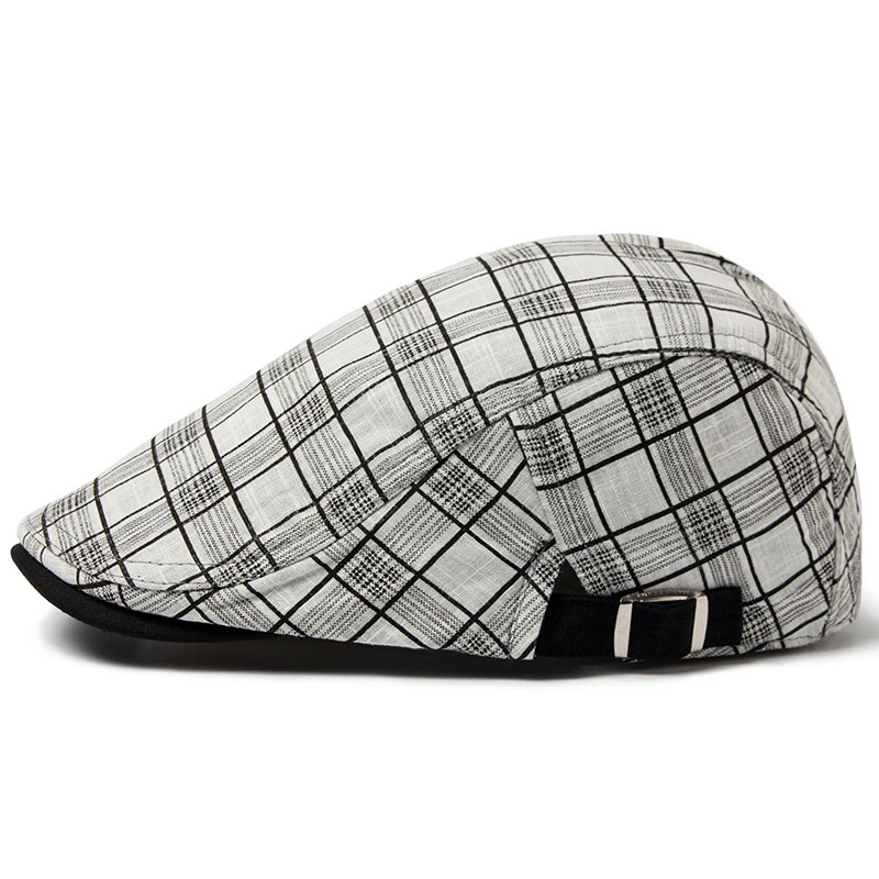 CNTANG Summer Thin Beret Fashion Men Vintage Plaid Cotton Linen Visor Flat Caps For Women Berets Boina Casual Female 251013