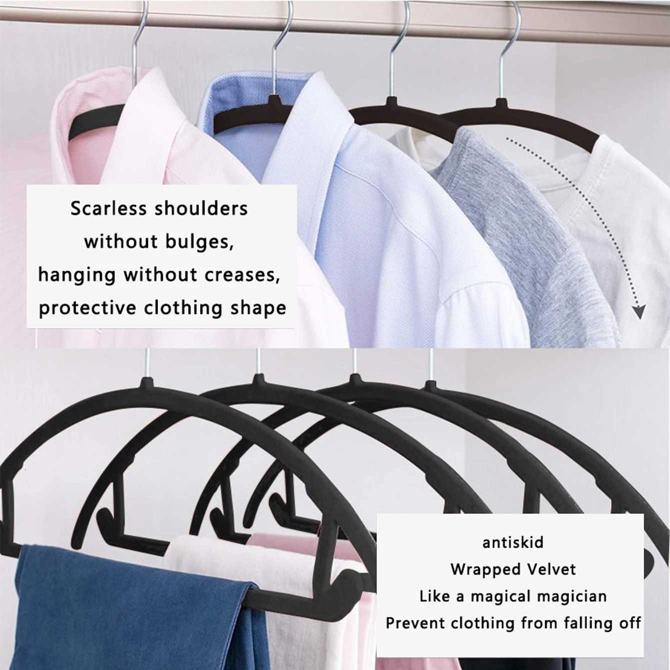 Home BlackBeigeGray Flocked Clothes Hanger Plastic Clothes Hanger for Wardrobe Organizer Sturdy and Durable SpaceSaving NonSlip NonFalling NonBulging 