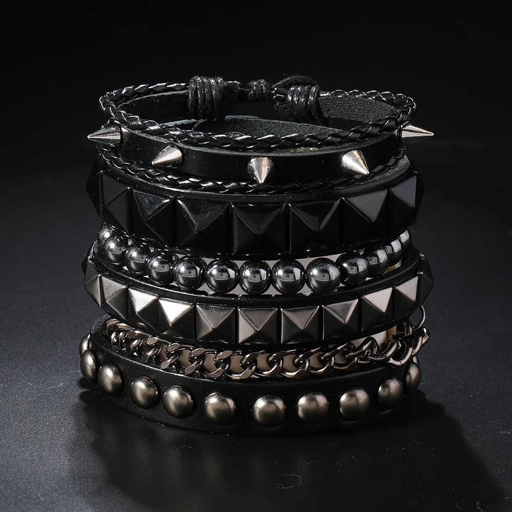 Vintage Leather Bracelets Punk Row Cuspidal Spikes Rivet Stud Wide Cuff PU Leather Punk Gothic Rock Unisex goth accessories 251028