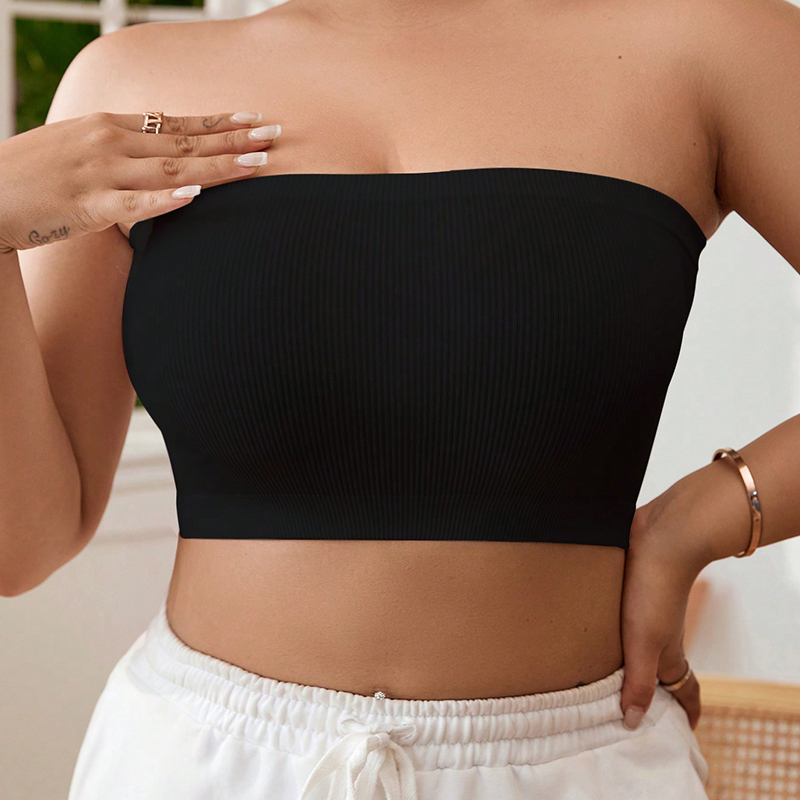 Bras Plus Size Women's Seamless Bandeau Bra, Ribbed Tube Top Wireless Comfort Bra, Stretchable Daily Wear Essential for Curvy Ladies