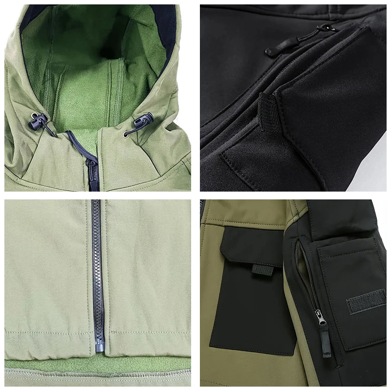 Men Lurker Shark Skin Soft Shell Tactical Jacket Waterproof Fleece Hooded Coat Hunt Clothes Outdoor Solid Pocket Jacket Men 251028CJ