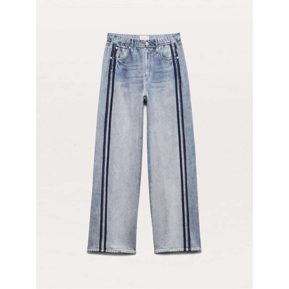 New Cotton Imitation Denim Printed Casual Wide Leg Sports Track Pants Women 2025 Spring and Autumn