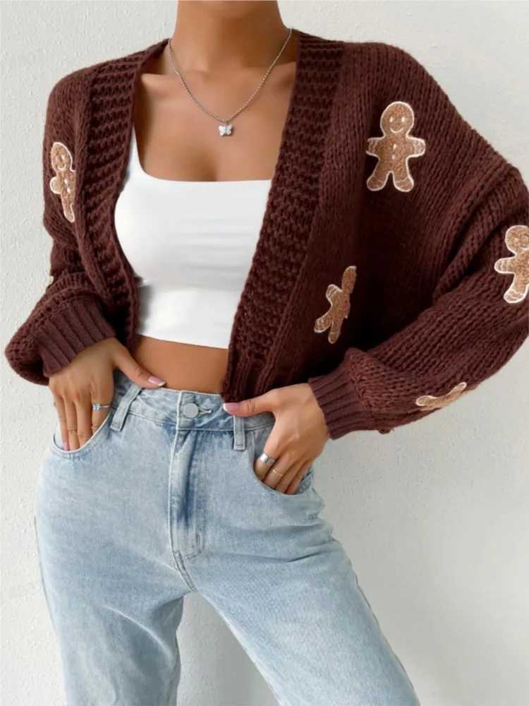 Knitted Cardigans Winter Clothes Woman Pulls Femmes Comfortable Allmatch Loose Simple Style Gingerbread Man Casual CommutingT251028