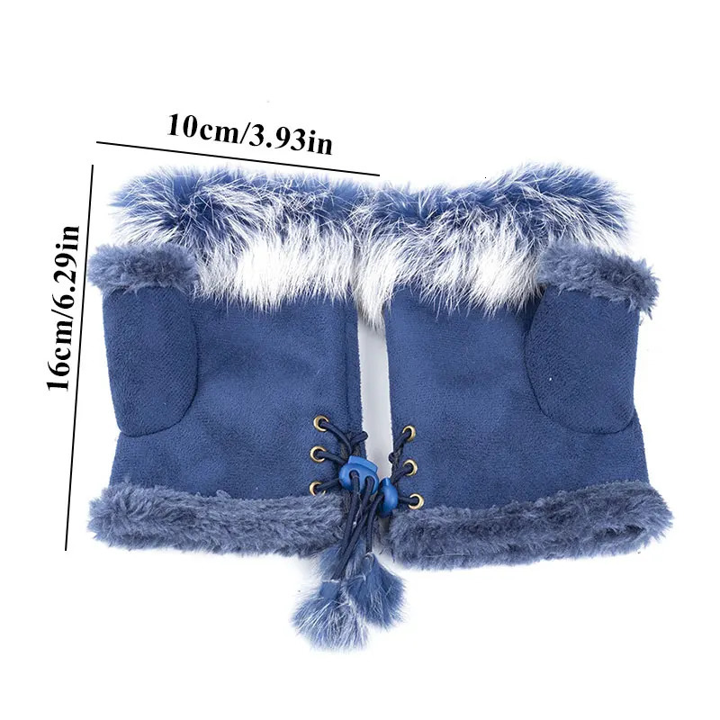 1 Pair Women Winter Warm Gloves Sexy Faux Rabbit Fur Hand Wrist Warmer Fingerless Gloves Suede Women Mittens Warm Wrist Gloves 251029