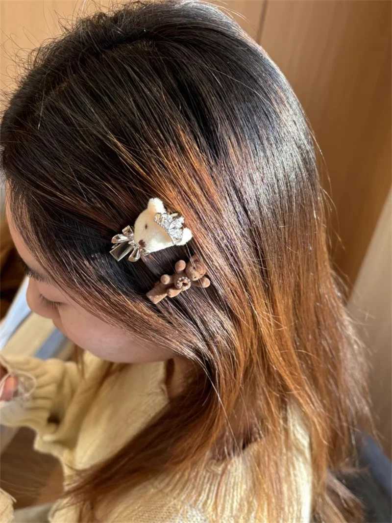 Cute Fashion Girl Plush Teddy Bear Hair Clip Duckbill Clip for Womens Side Forehead Bangs Clip Exquisite Beautiful AccessoriesW251028