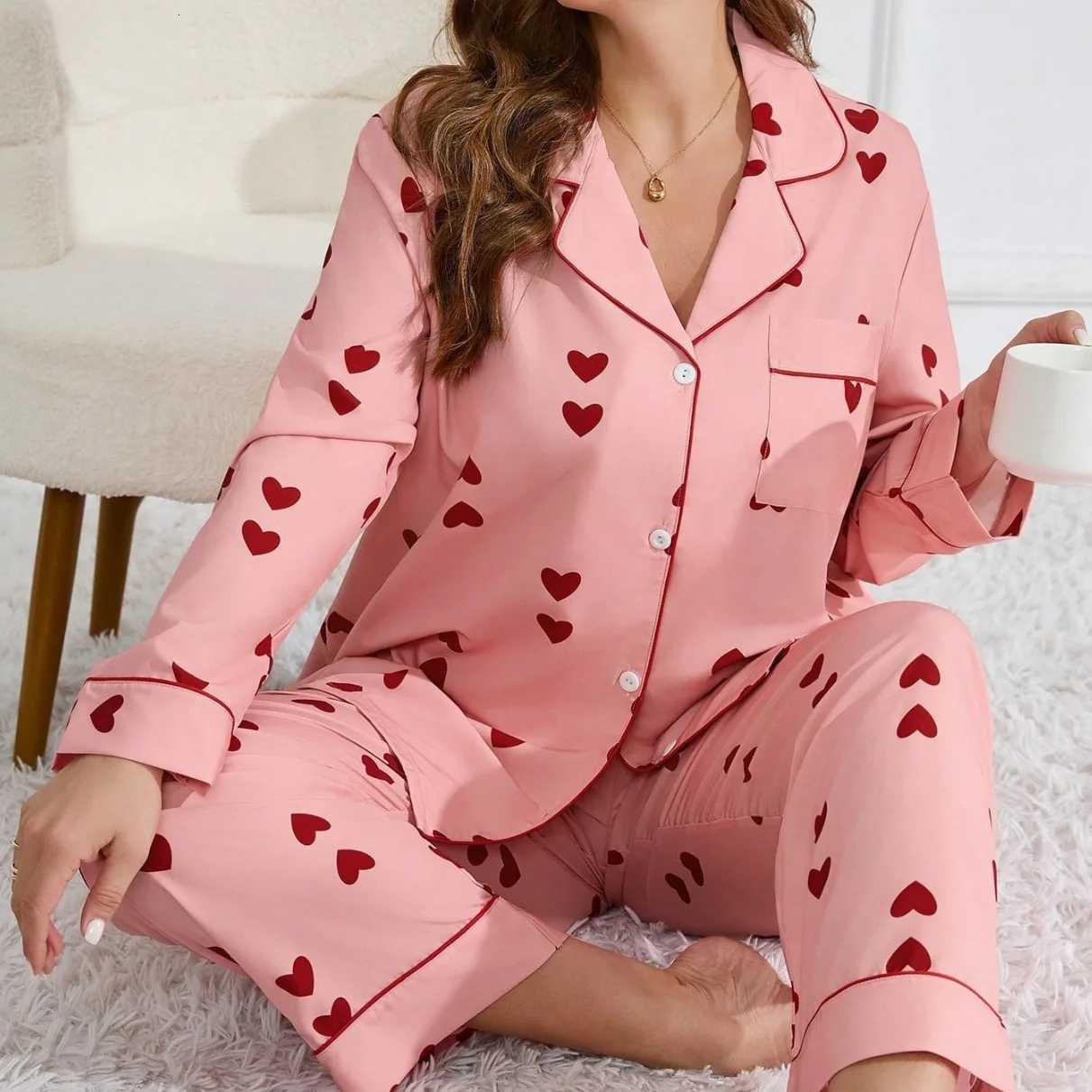 Largesize Pajamas Waffle Cardiga Longsleeved Trousers Sets Love Sweet Loungewear Pijama Big Size Womens Pajamas SleepwearT251029