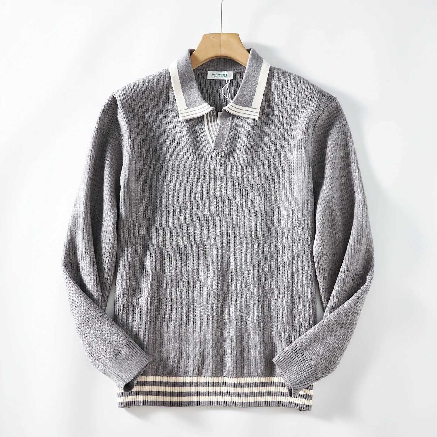 Autumn And Winter New British Vintage Seagull Collar Stripe Long Sleeve Sweater Mens Pullover Loose Fashion Casual Knitwear J251029