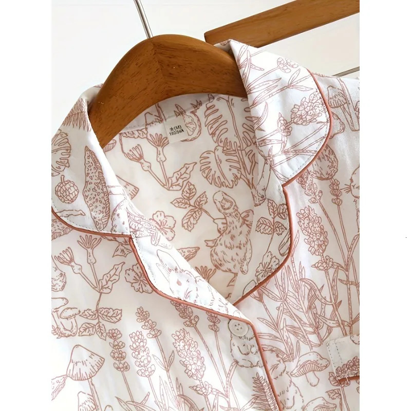 Womens Pajama Set 100 Cotton Gauze Sleepwear Long Sleeve Loose Fit Two Piece Comfortable Breathable Nightwear Loungewear 251029