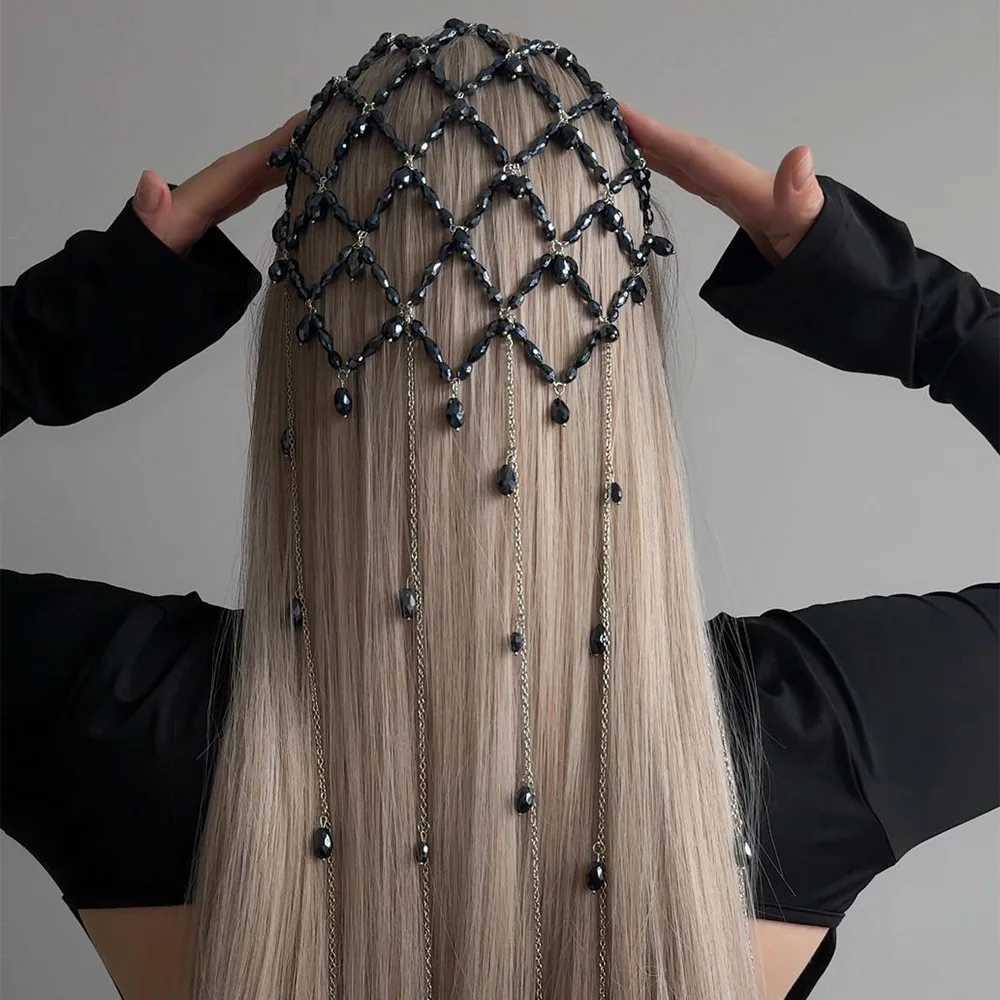 New Black Rhinestone Pendant Hair Chain Exquisite Bridal Forehead Jewelry Wedding Hair Chain Headwrap Accessories for Women GiftW251029