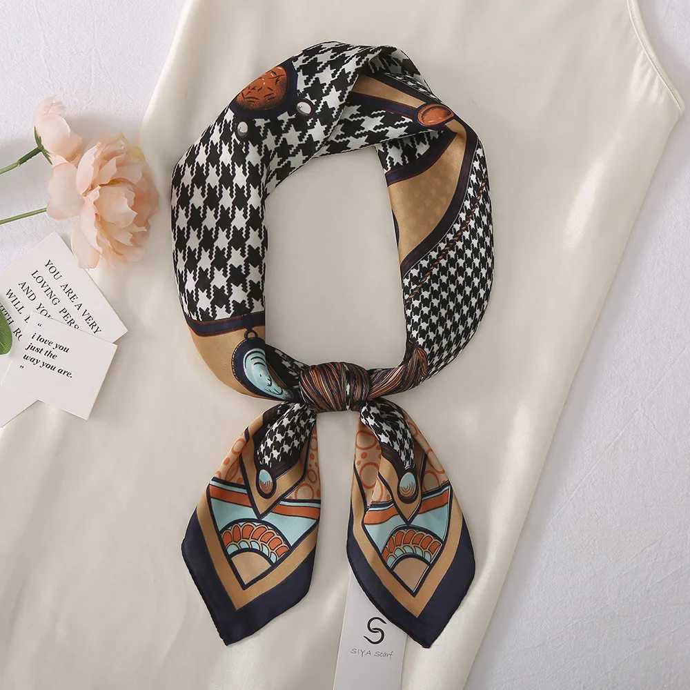68cm Tassel Houndstooth Silk Scarf for Women Imitation Silk Light Luxury Versatile Headwear Clothing Square ScarfW251029
