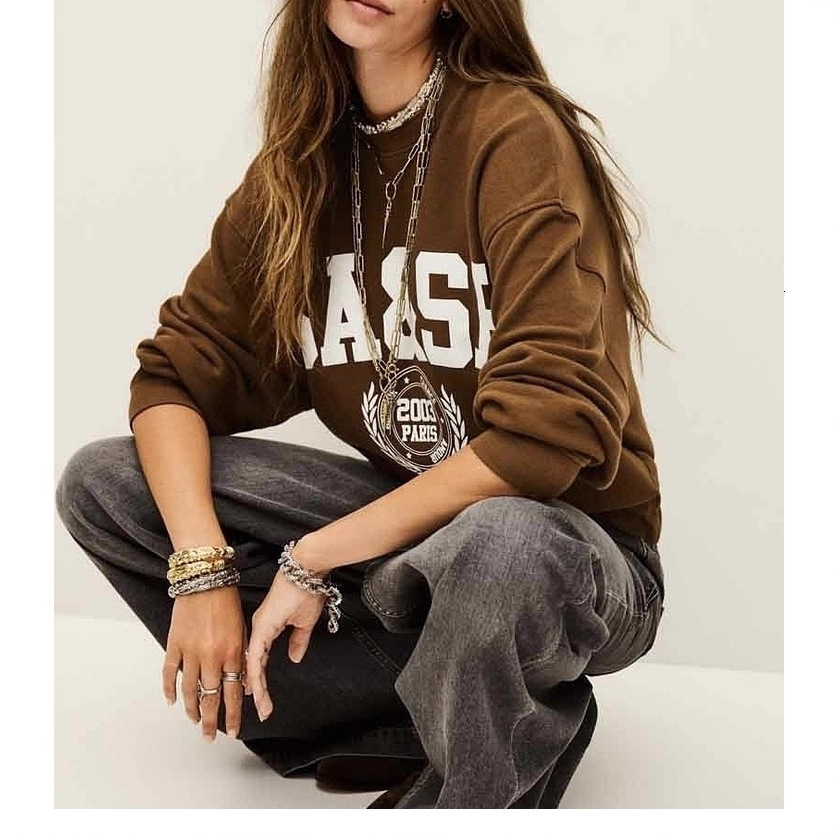 Autumn new fashion badge letter printed sports shirt, French designer classic women's round neck looped top