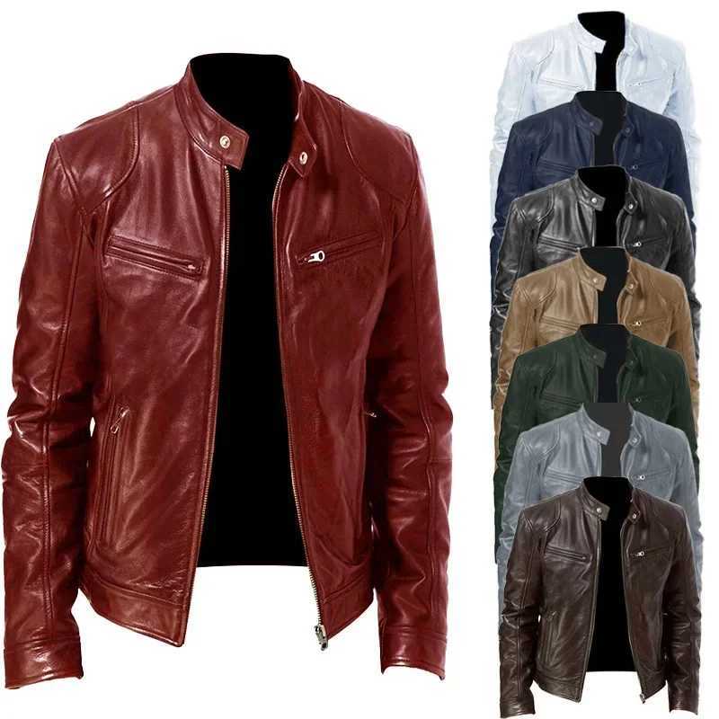 New Business Zipper Cardigan Pocket Decoration PU Leather Coat Stand Collar Zipper Leather JacketT251029
