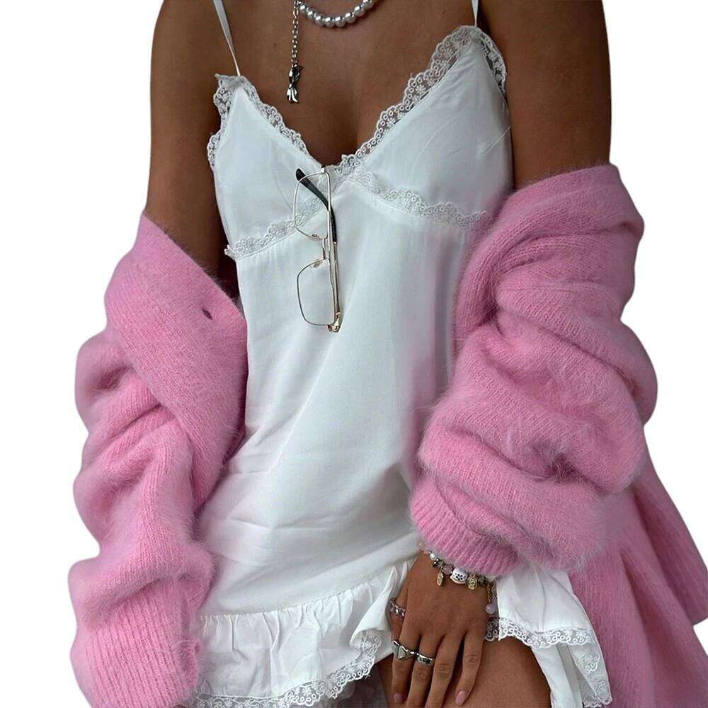 Women's Solid Fluffy V-Neck Long Sleeve Cardigan Sweater Cover Up Tops Autumn Winter Ladies Thick Softy Casual Loose Blouse S-L