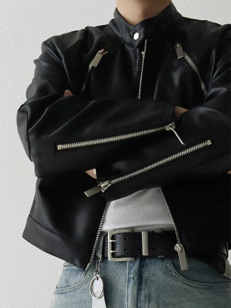 Mauroicardi Spring Autumn Short Black Pu Leather Jacket Men Zipper Long Sleeve Stand Collar Cool Luxury Designer Clothes 2022T251029