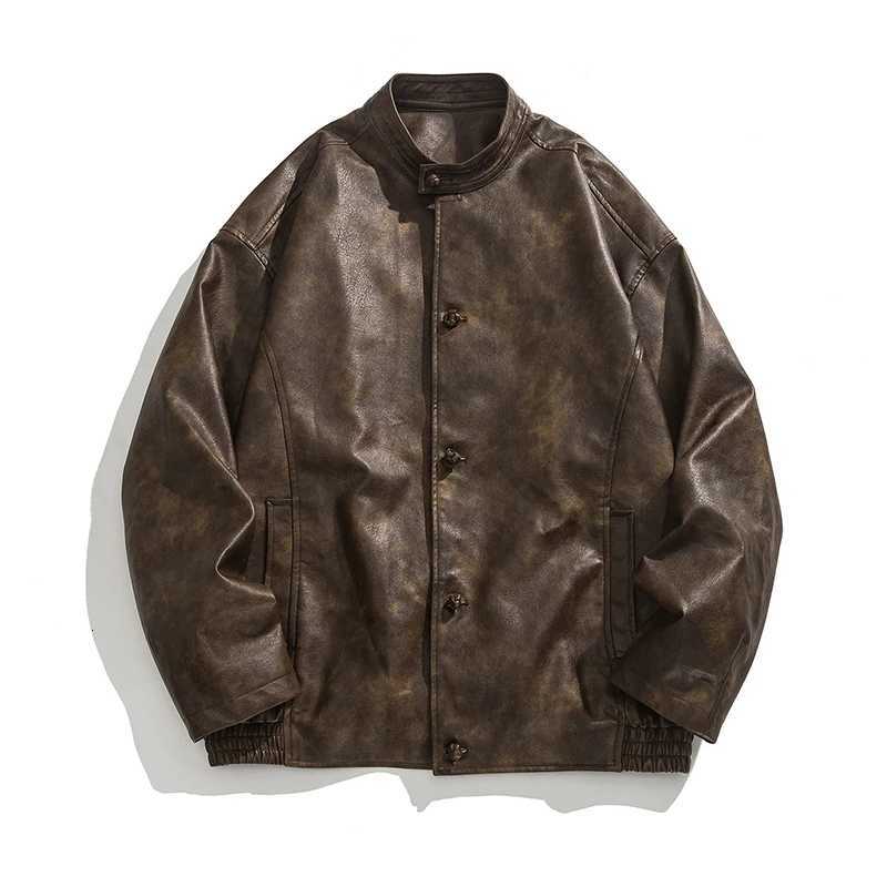 2025 Autumn Men Cool Oversized Vintage Distressed Pu Leather Jacket Men Elegant Luxury Designer Chinese Style Leather JacketT251029