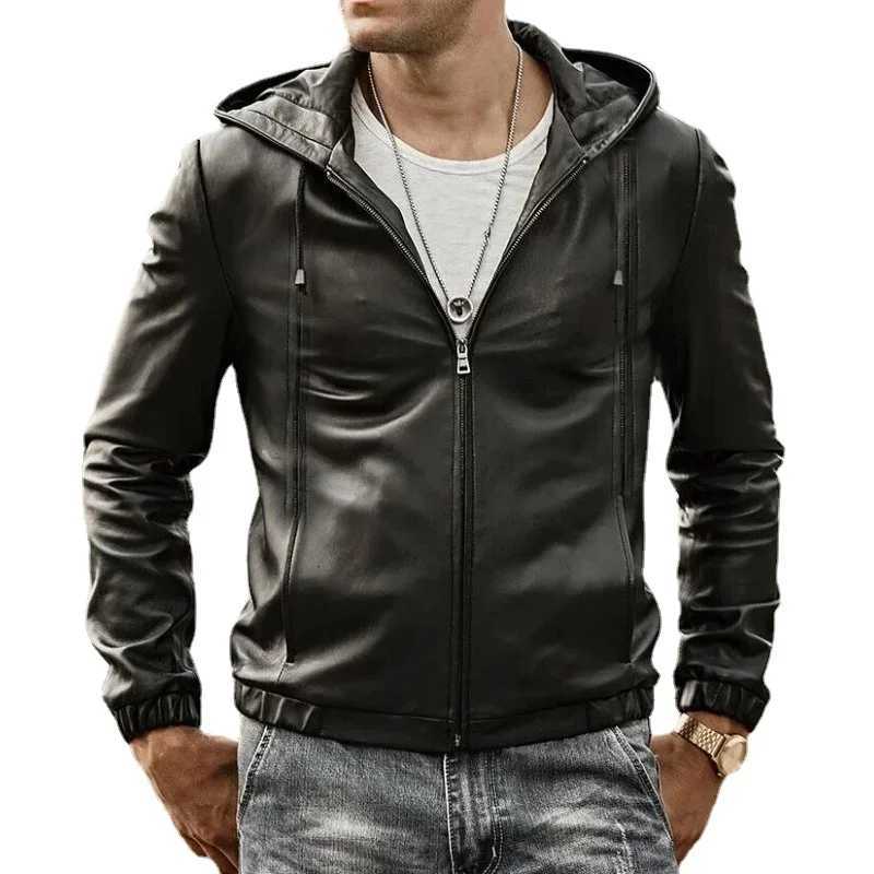 Casual Motorcycle PU Jacket Mens Autumn Fashion Leather Jackets Male Slim Hooded OutwearT251029