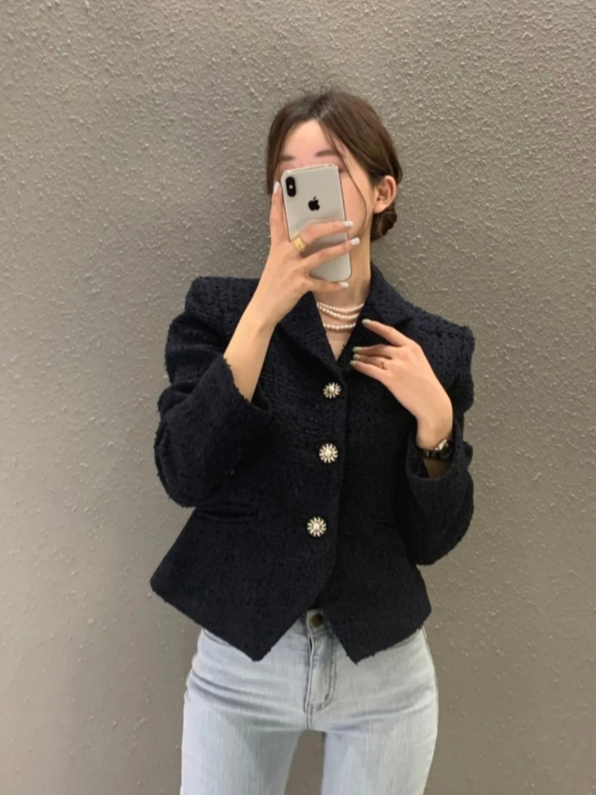 Ele Small Fraance Sle Womens Coat Autumn Winter Vintage Collar HighEnd Feel ort Top with Large Flowers 251029