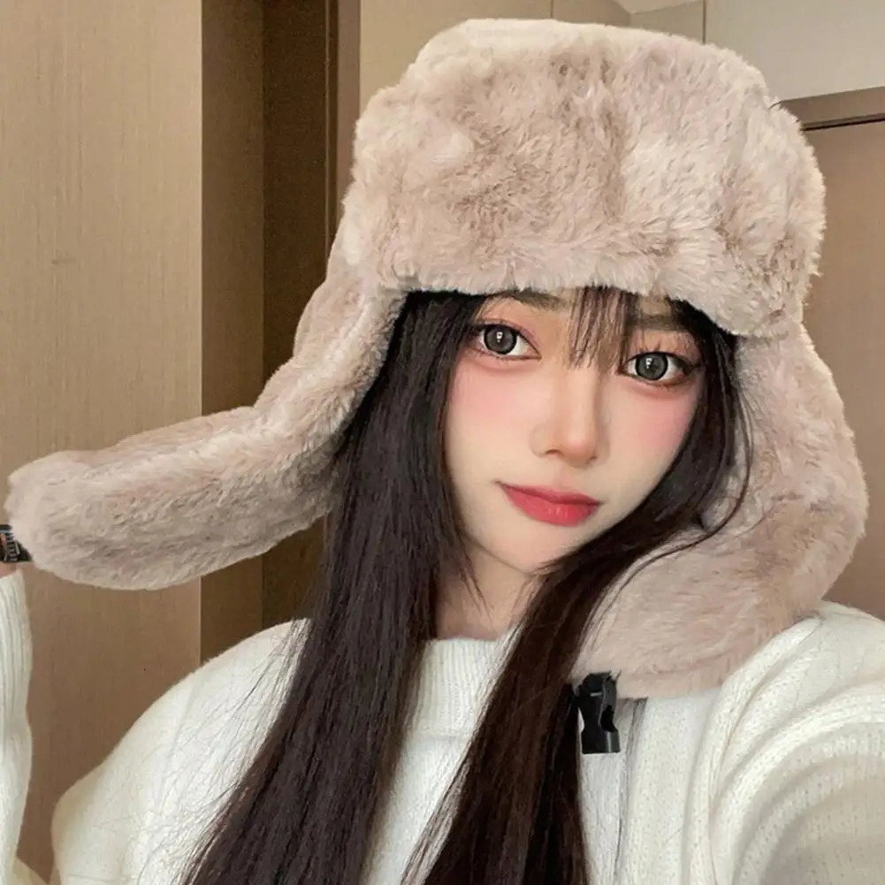 Women Russian Ushanka Cap Fashion Trapper Pilot Earflap Cap Outdoor Winter Thickened Windproof Ski Hat Buckle Bomber Hat 251029